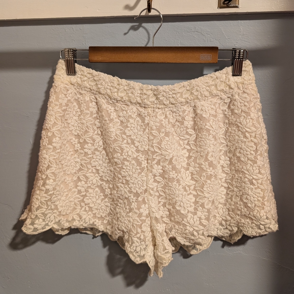 Free People Ivory Lacey Flutter Oversized Shorts